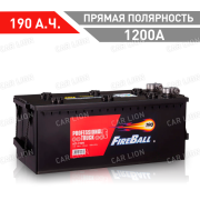 Аккумулятор автомобильный Fire Ball 190 А.ч. 1200А клеммы + переходник прямая полярность (-- +)  513x223x217