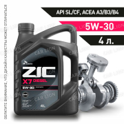 Моторное масло ZIC X7 5w30 Diesel SL/CF  ACEA A3/B3/B4; VW 502.00/505.00; MB 229.3, 229.5; RN 0700/0710; Opel GM-LL-A-025 синтетическое 4л.