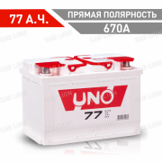 Аккумулятор автомобильный UNO 77 А.ч. 670А прямая полярность 276x175x190