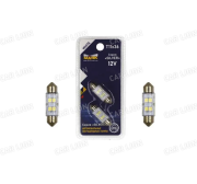 Светодиод 12V T11x36 4SMD(2835) SV8.5/8 WHITE (2шт) SILVER 12T11x36-W/SL05/2BL (3964)