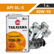 Трансмиссионное масло Такаяма(TAKAYAMA) Transmission 80w90 API GL-5 минеральное, металл 1л.