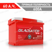 Аккумулятор автомобильный GLADIATOR EFB 60 А.ч. 600А прямая полярность 242x175x190