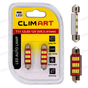 Светодиод Clim Art T11 SV8.5 12V, 12LED, салон. (C5W/41мм.) (к-т 2шт.) CLA00508